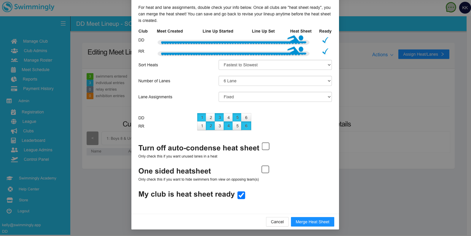 Swimmingly Clubhouse - Merge Heat Sheet Screenshot